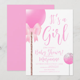 Invitation Gâteau Pop Fille Rose Baby Shower   
