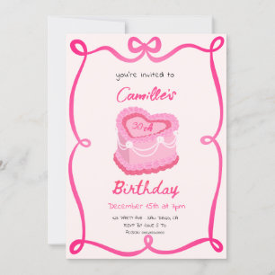Invitation Gâteau Rétro Rose Anniversaire