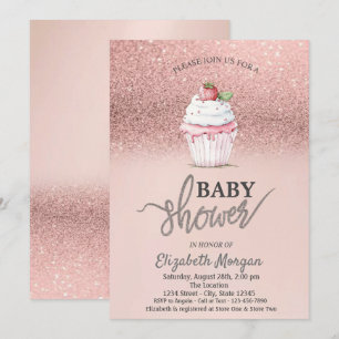 Invitation Gâteau rose aux paillettes d'or rose Baby Shower