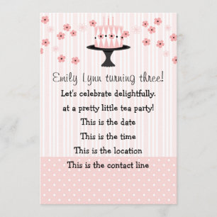 Invitation Gâteau rose avec 3 bougies