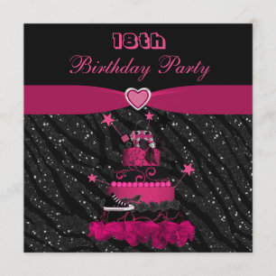 Invitation Gâteau rose branché et grillades zébrées 18e anniv