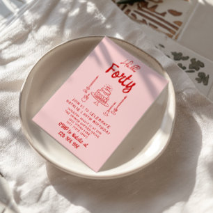 Invitation Gâteau rouge rose de la 40e main Bonjour Quarante 