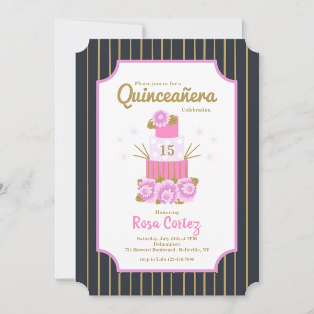 Invitation Gâteau savoureux Quinceañera (Devant)