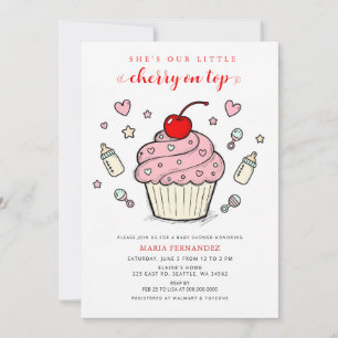 Invitation Gâteau sur Tarte Rose Cupcake Fille Baby Shower