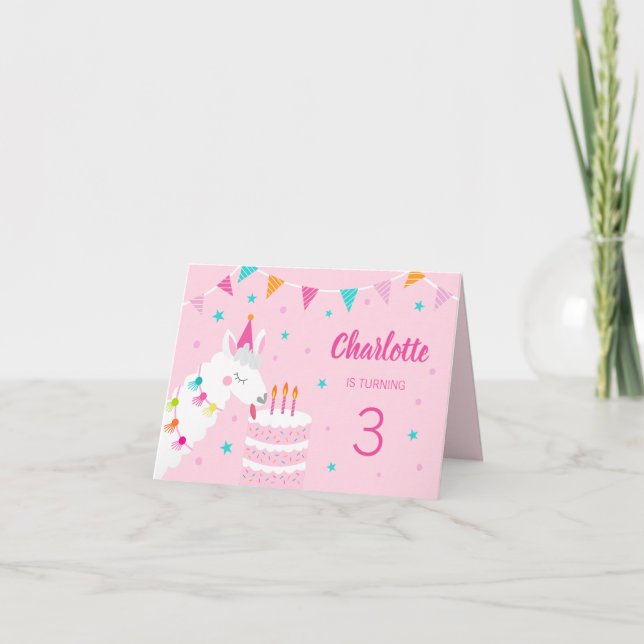 Invitation Gâteau tout Llama amusant 3e anniversaire rose (Devant)