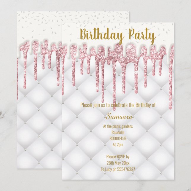 INVITATION GÂTEAU TUFÉ ROSE TOUTE OCCASION ANNIVERSAIRE (Devant / Derrière)