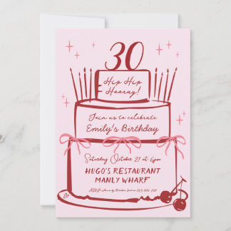 Invitation Gâteau vintage avec nœuds roses pour 30e anniversa