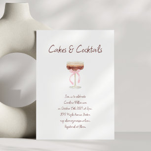 Invitation Gâteaux Cocktails Espresso Martini Nœud Rose Fête