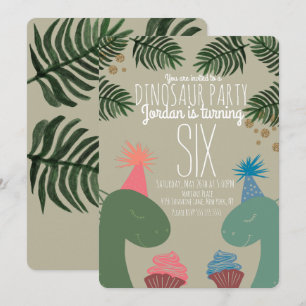 Invitation Gâteaux d'anniversaire de dinosaure mignon avec co