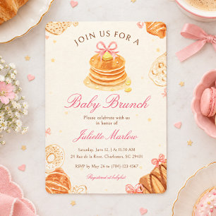 Invitation Gâteaux de Baby Brunch Arc-en-ciel Rose Fille Baby