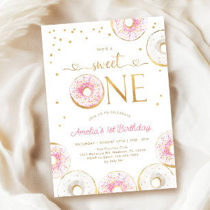 Invitation Gâteaux Donuts Rose Gold Sweet One 1er Anniversair