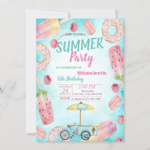 Invitation Gâteaux,Macarons,Glace Vélo Fête d'anniversaire