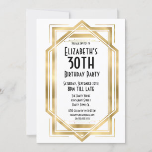 Invitation Gatsby 1920s Art Déco Blanc Or 30e Anniversaire