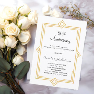 Invitation Gatsby 1920's white gold 50e anniversaire mariage
