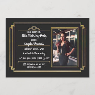 Invitation Gatsby Anniversaire de la fête 1920's Roaring Gold