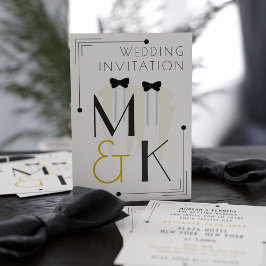 Invitation Gatsby Art Déco Style Mariage Tuxedo blanc