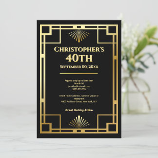 Invitation Gatsby Moody Art Deco 40th Birthday Party