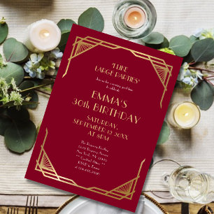Invitation Gatsby or de Bourgogne élégant 30e anniversaire fê