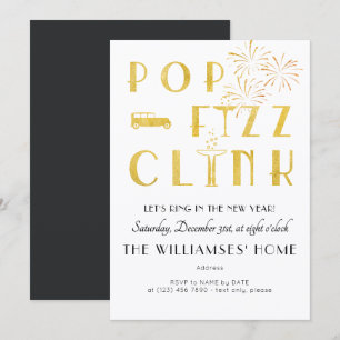 Invitation Gatsby Pop Fizz Clink Art Déco Soirée du Nouvel An