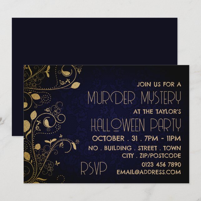 Invitation Gatsby Style, Meurtre Mystère Halloween Party (Devant / Derrière)