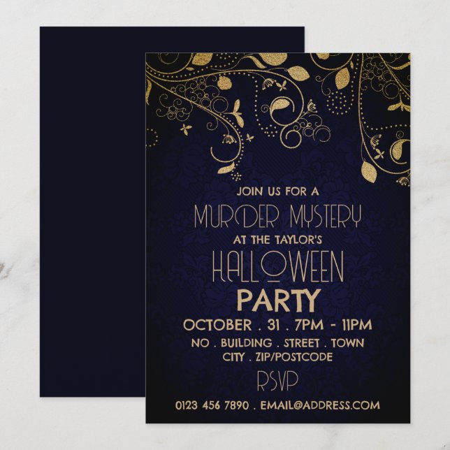 Invitation Gatsby Style, Meurtre Mystère Halloween Party (Devant / Derrière)