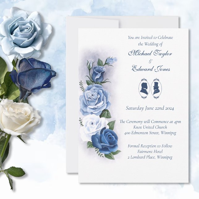 Invitation Gay Grooms Regency Roses bleus (Créateur téléchargé)