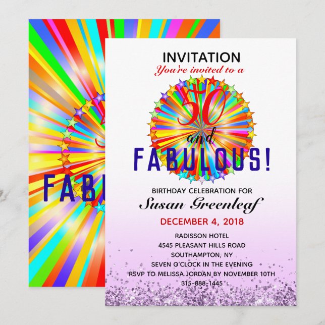 Invitation Gay LGBTQ N'Importe Quel Âge Fabuleux Arc En Ciel  (Devant / Derrière)