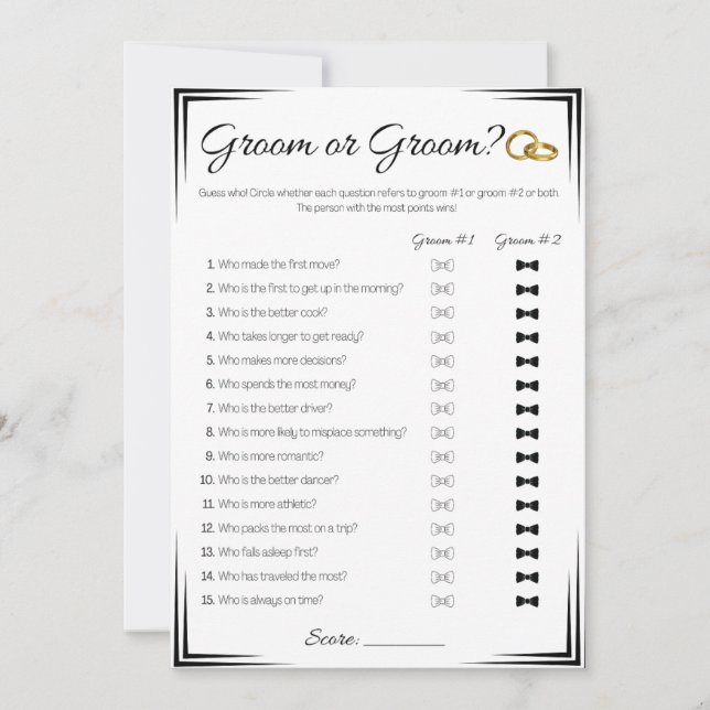 Invitation Gay Wedding shower Jeu, salle de jeu ou salle de j (Devant)
