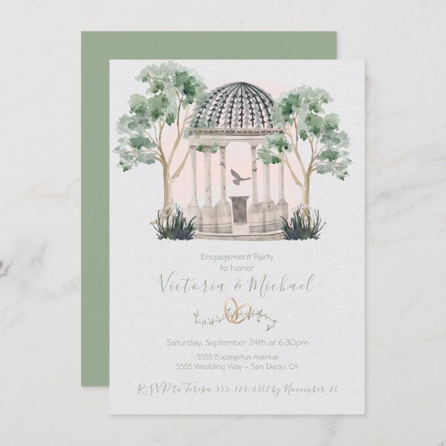 Invitation Gazebo aquarelle avec eucalyptus (Devant / Derrière)