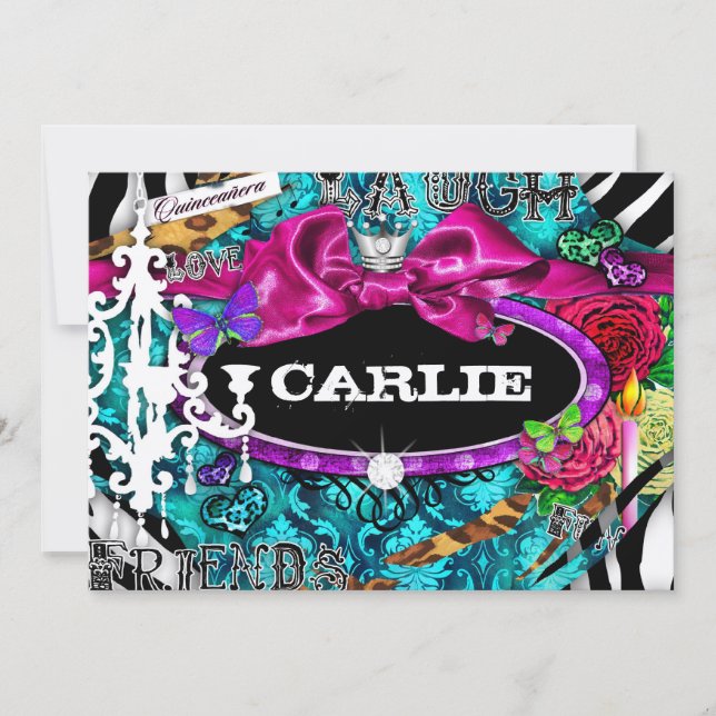 Invitation GC| Miss Fun n' Fancy Stuff Quinceañera Turquoise (Devant)