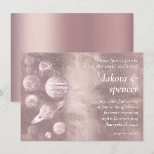 Invitation Geek Chic Mariage Planètes Roses Brutes Mauves D