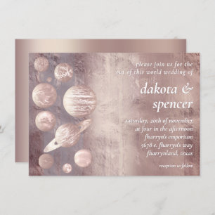 Invitation Geek Chic Mariage Système solaire or Rose cuivre
