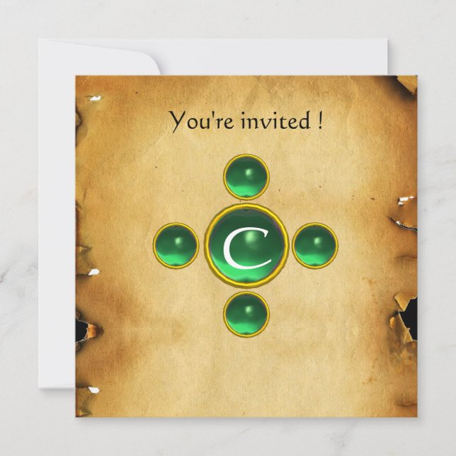 Invitation Gem cross 1ère sainte communion / Christening vert (Devant)