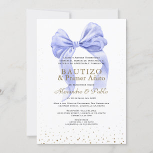 Invitation Gemelos Blue Bow Hijos Primer Añito Bautizo