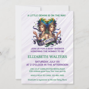 Invitation Gemini Zodiaque Baby Shower Lavande et Vert