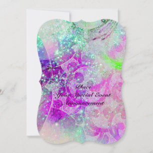 INVITATION GEMME BLEUE ABSTRAITE, VAGUES ROSE TEAL VIOLET , É