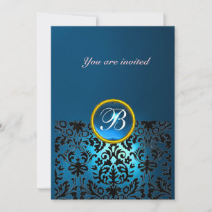 Invitation GEMME DE DAMAS MONOGRAMME bleu noir blanc