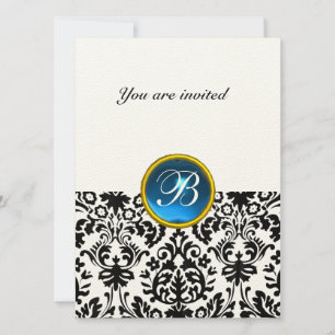 Invitation GEMME DE DAMAS MONOGRAMME en feutre bleu saphir