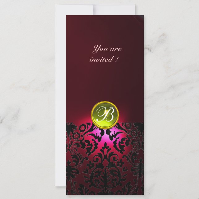 Invitation GEMME DE DAMAS MONOGRAMME  jaune rouge bordeaux (Devant)