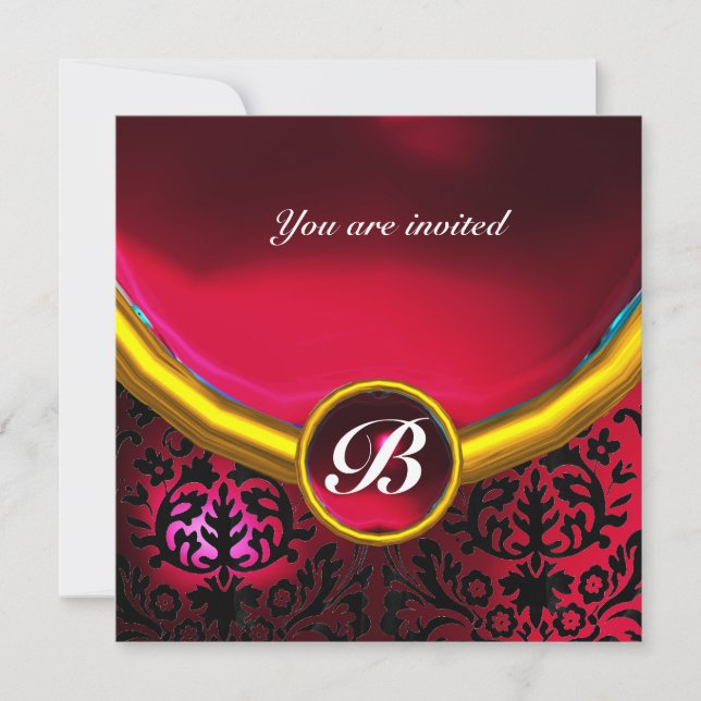 Invitation GEMME DE DAMAS MONOGRAMME rubis rouge burgundy (Devant)