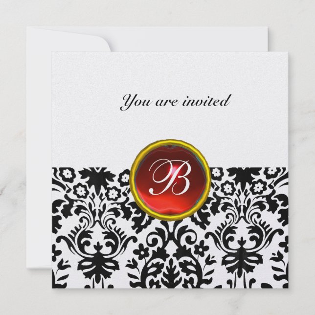 Invitation GEMME DE DAMAS MONOGRAMME ruby glace rouge (Devant)