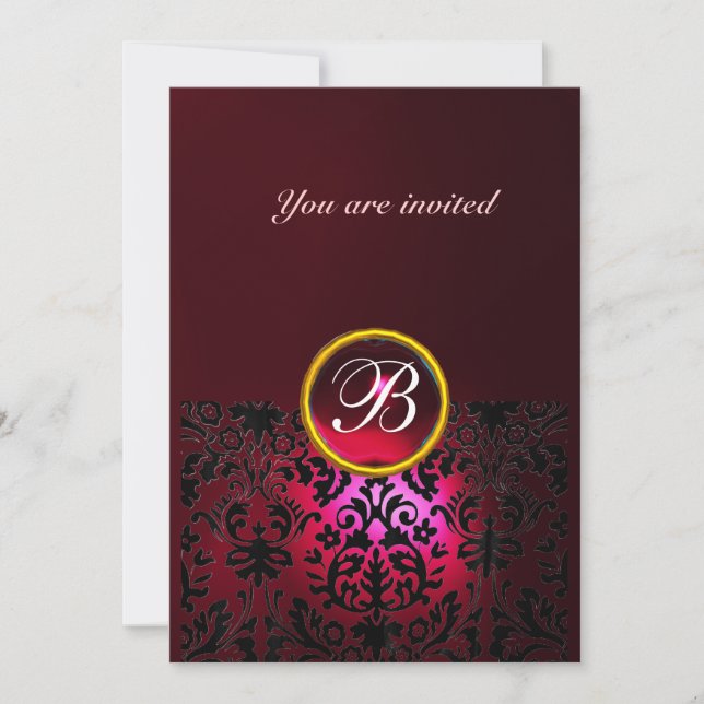 Invitation GEMME DE DAMAS MONOGRAMME ruby rouge burgundy (Devant)