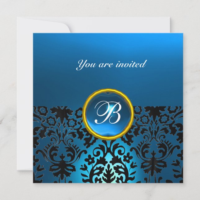 Invitation GEMME DE DAMAS MONOGRAMME saphir bleu (Devant)