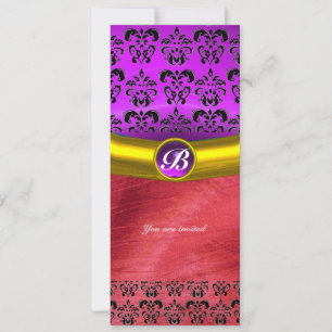 Invitation GEMME DE DAMAS MONOGRAMME soie rose violet pourpre
