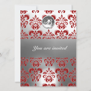 INVITATION GEMME EN DAMAS ROUGE ET BLANC MONOGRAMME