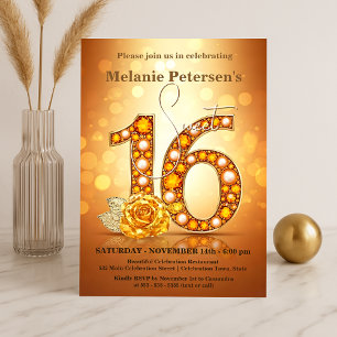 Invitation Gemstone d'ambre brillant Rose doré doux 16