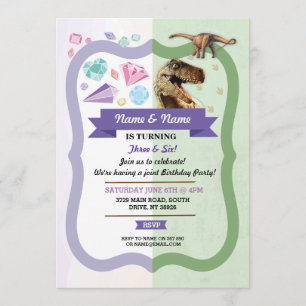 Invitation Gemstones & Dinosaur Joint Boy Girl Gems