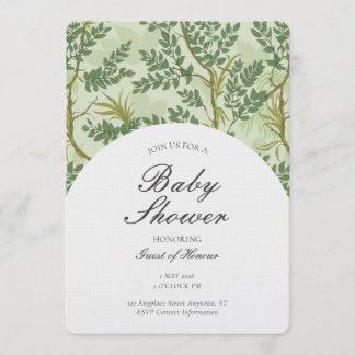 Invitation Gender Neutral Botanical Tree Woodland Theme Green