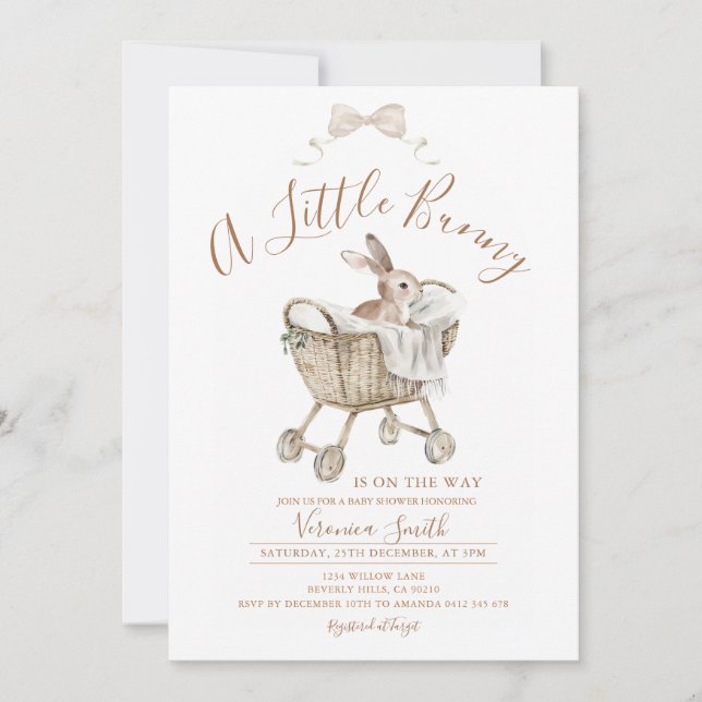 Invitation Gender Neutral Ivory Beige Bunny Baby Shower (Devant)