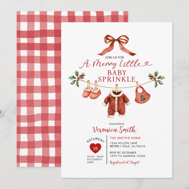 Invitation Gender Neutral Santa Clothesline Baby Sprinkle  (Devant / Derrière)